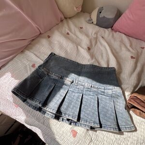 Denim Pleated Mini Skirt
